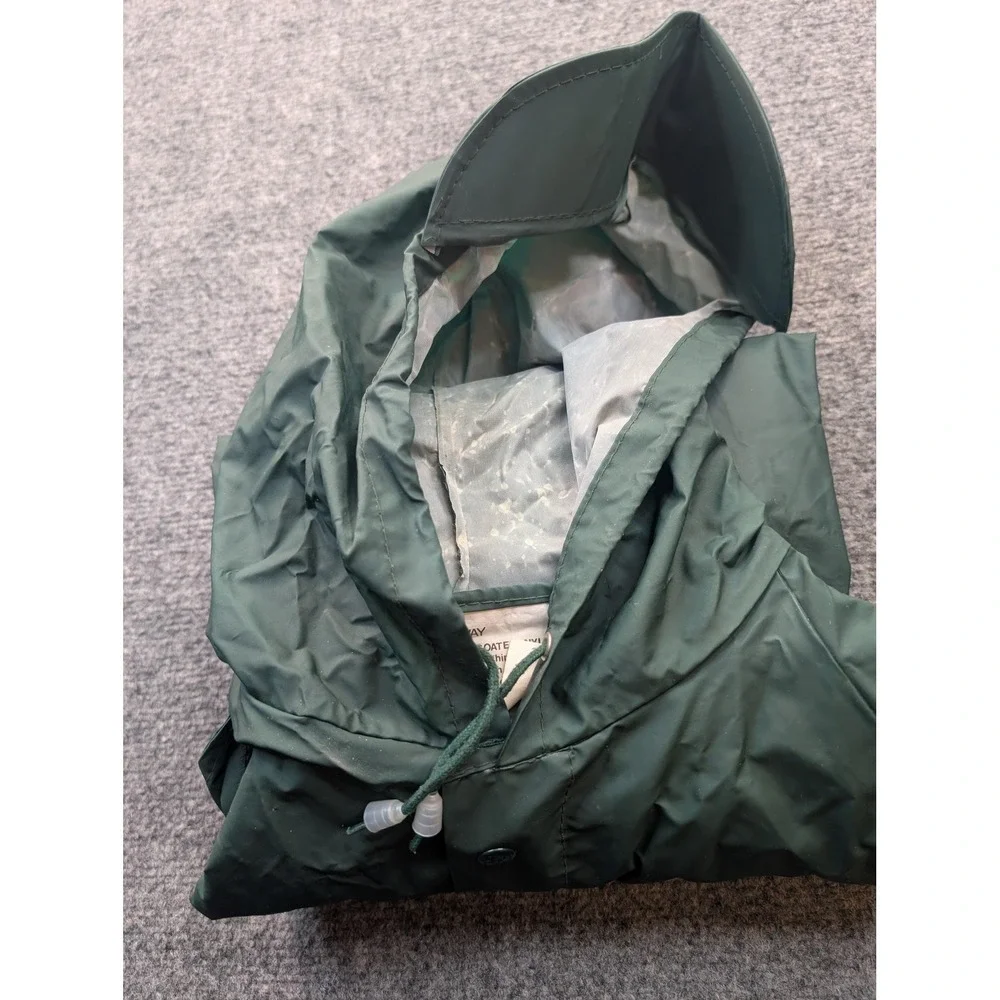 Seaway‎ Rain Coat Mens XL Green PVC Coated Nylon Hooded Long Rain Parka